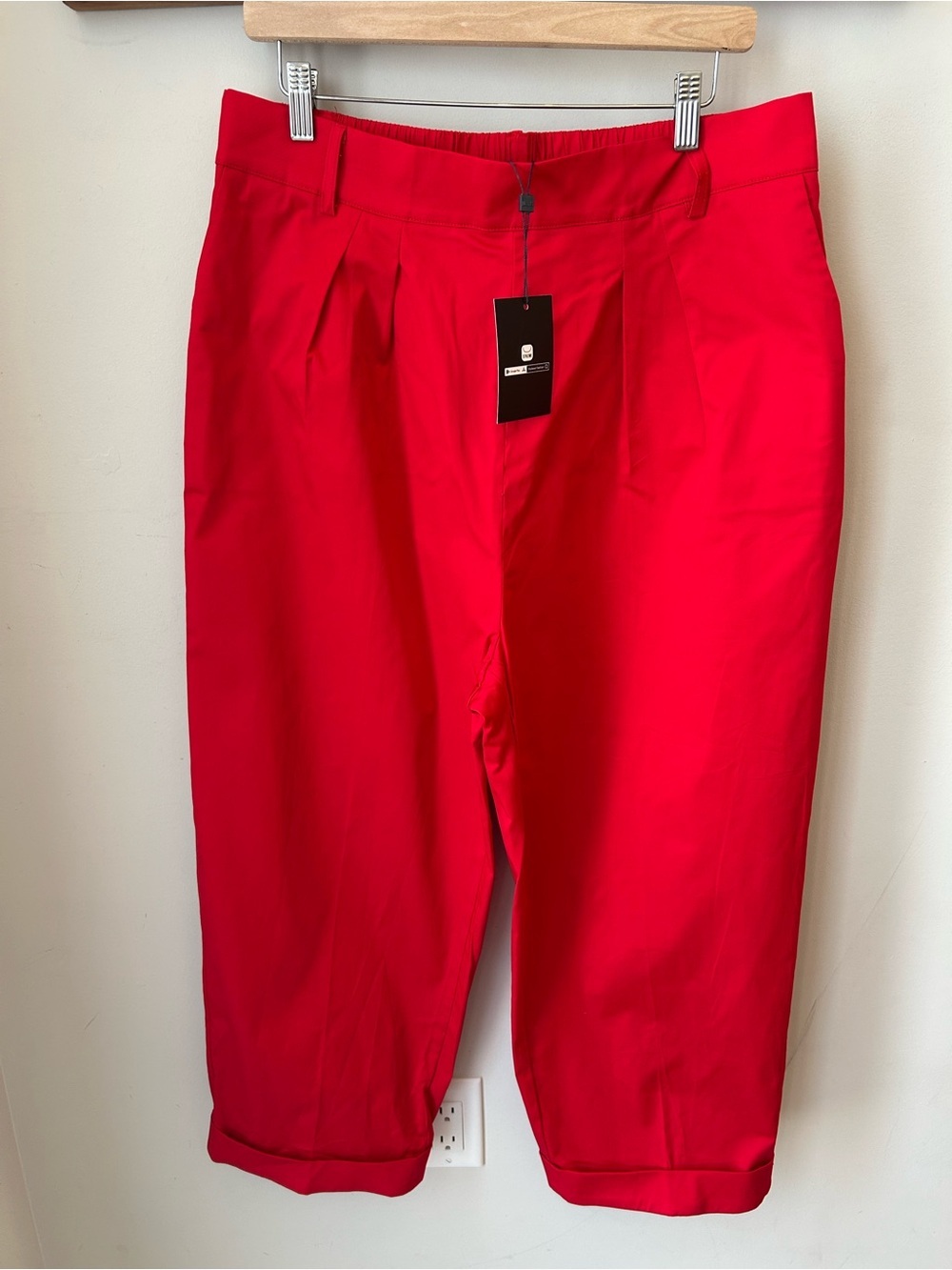 BNWT StyleWe Cotton Red Cropped Trousers XL Office Siren Quiet Luxury Plus Size